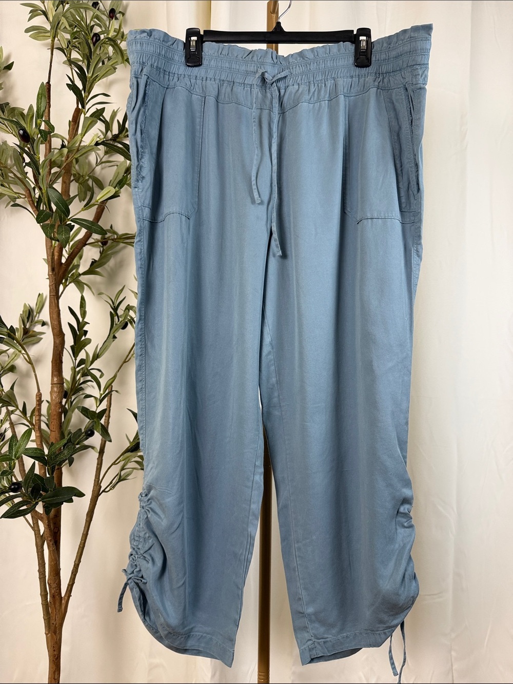 NWT LOGO by Lori Goldstein Pale Blue Drawstring Crop Pants Sz XL (B1)